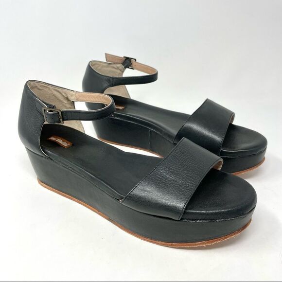 ANTHROPOLOGIE Gee WaWa Protero Black Leather Flatform Sandals Size 9.5 - Picture 2 of 9